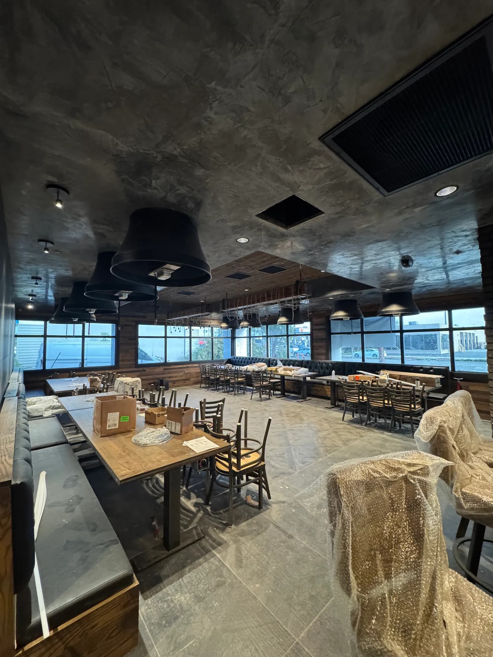 Industrial-style Korean BBQ dining room buildout in California